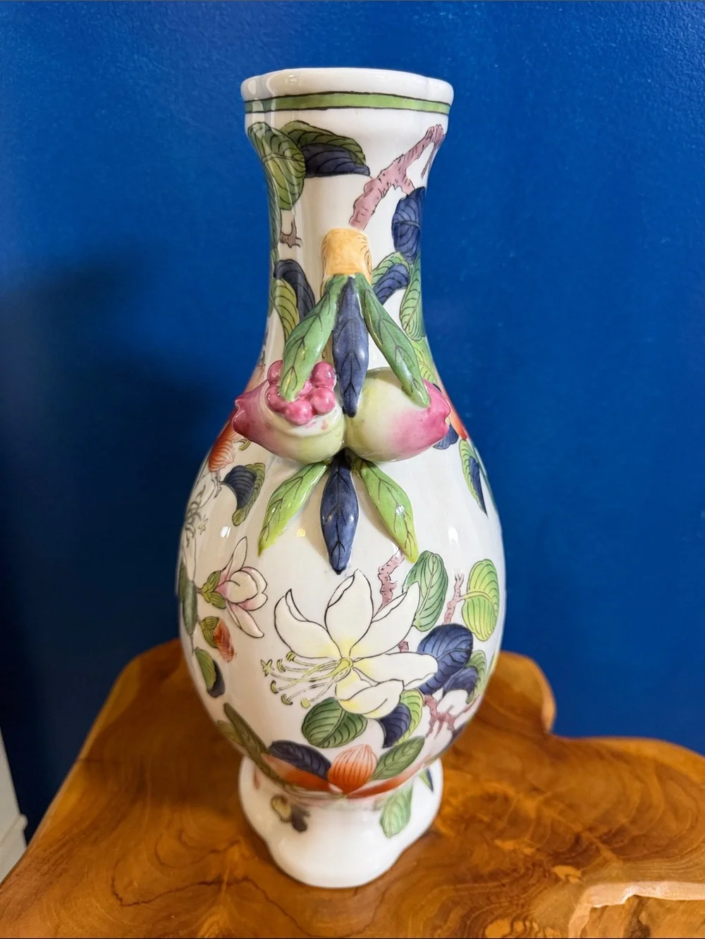Vintage Andrea by Sadek Chinoiserie Ceramic Vase with Pomegranate Handles